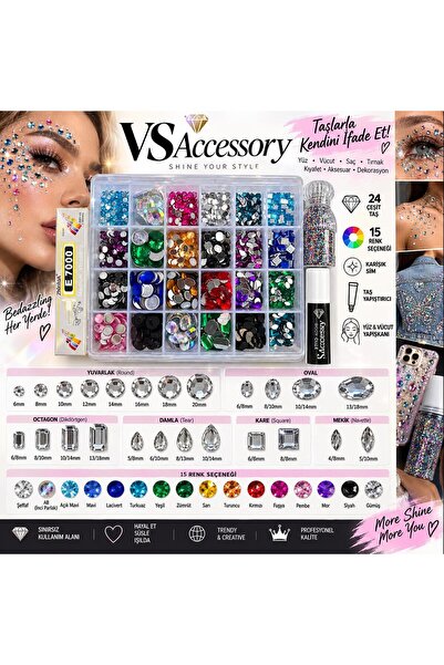 VS ACCESSORY Colorful Decorative Crystal Stone Set Face Stone Body Stone Make...