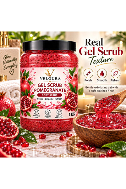 Veluora POMEGRANATE GEL SCRUB 1KG – FRUITY & REFRESHING EXFOLIATING BODY SCRUB FOR HANDS, FEET & BODY