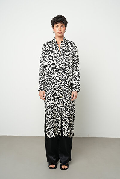 Orfeo Negro Women's Leaf Patterned Black - White Tunic Dress