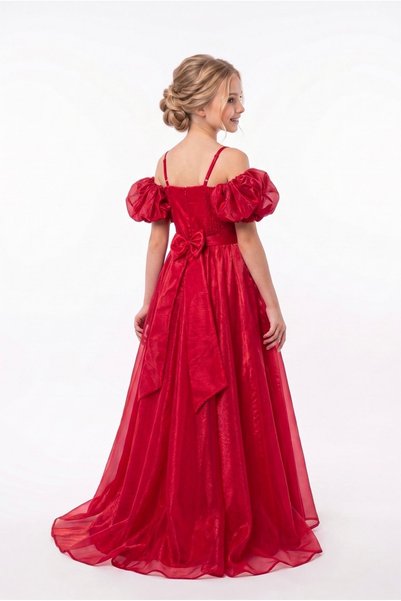 Baby Aden Babyaden Balloon Sleeve Long Glitter Fabric Girls Satin Evening Dress