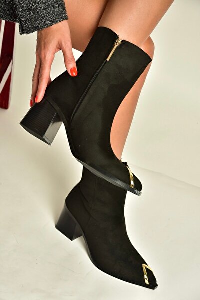 Fox Shoes Z308400002 Black Suede Thick Heeled Women's Boots