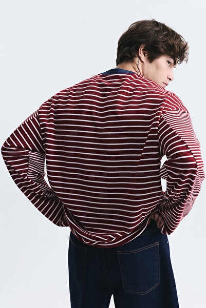 VAMOSCLO Kontrast Yaka Çizgili Sweatshirt
