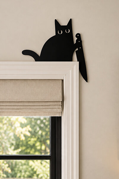 Rainmade Siyah Kedi Kapı Süsü – Cadılar Bayramı Dekoru, Bıçaklı Kedi Figürü, ...