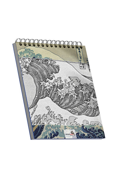 retronote The Great Wave Off Kanagawa, Hokusai , A5 Eskiz Defter , Çizgisiz, 100 Sayfa, 100 gram, Beyaz Renk