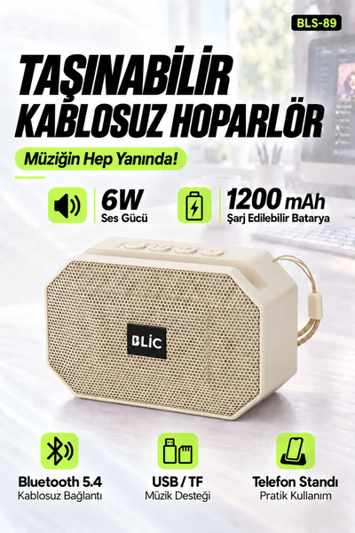 Blic BLS-89 Bluetooth 5.4 Taşınabilir Hoparlör Beyaz 6W RMS, Telefon Standlı,...