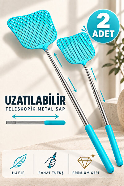 2'li Premium Uzatılabilir Teleskopik Saplı Sinek Öldürücü Raket – Ev, Bahçe, Kamp