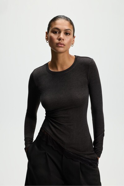 LEFTIES Asimetrik dantel t-shirt