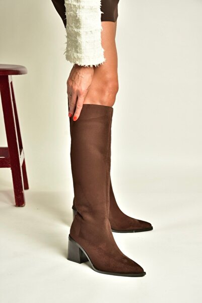 Fox Shoes Z308106002 Brown Suede Thick Heeled Women's Boots