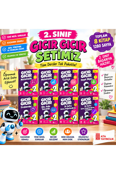 Ata Yayıncılık 2. Sınıf Gıcır Gıcır Setimiz 8'li Set | Matematik, Türkçe, Hay...