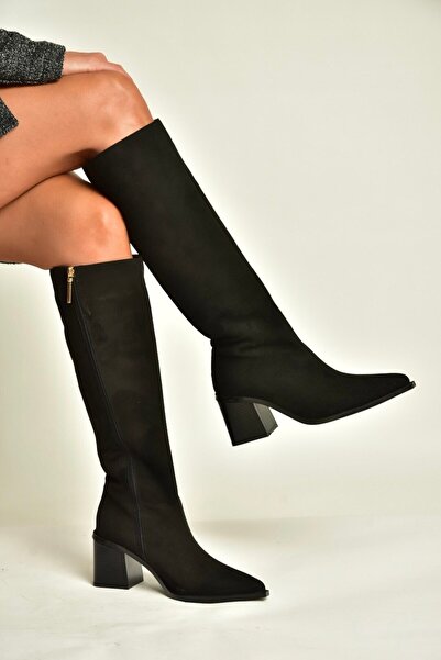 Fox Shoes Z308106002 Black Suede Thick Heeled Women's Boots