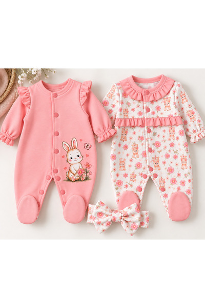 MCT Baby Wear Newborn 100% Cotton 2-Piece Jumpsuit & Headband Combination