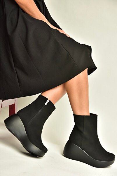 Fox Shoes Z946051902 Black Suede Wedge Sole Women's Boots