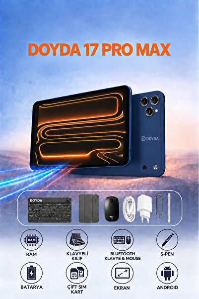 DOYDA 17 PRO MAX 4GB RAM 64GB Hafıza Klavyeli Kılıf + Bluetooth Klavye & Mous...
