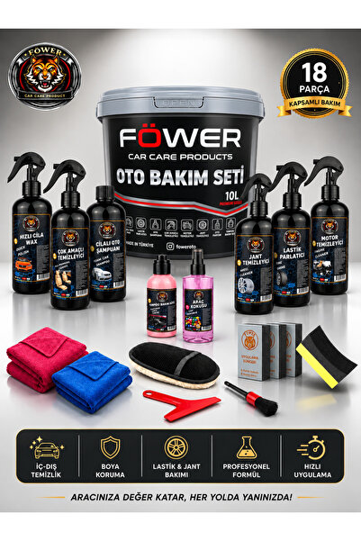 föwer 18'li Kovalı Oto Bakım Seti Kuzu Postu Yıkama Eldiveni Kovalı Full Arab...