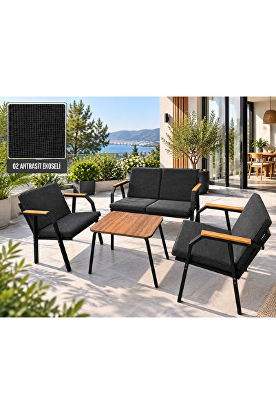 beehanem Jardin Metal Mutfak Balkon Bahçe Oturma Grubu 2+1+1 Sehpalı Antrasit...