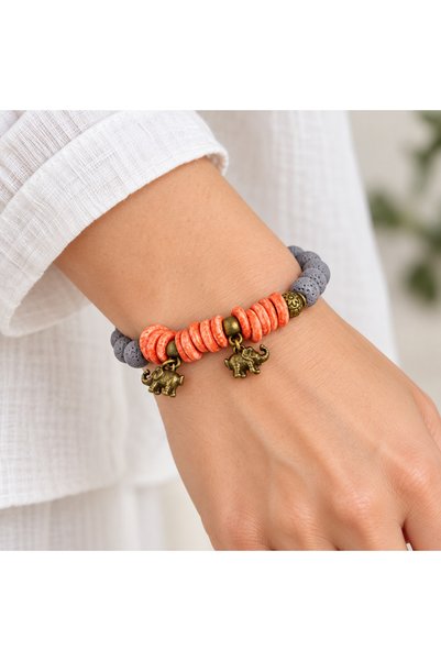 HER ŞEY NOTA www.herseynota.com Gray and Orange Beaded Elephant Figured Elast...