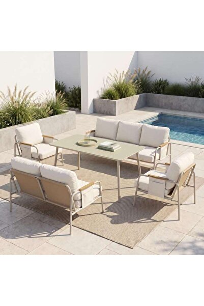 PAN HOME VINEZIA OUTDOOR SOFA SET 3+2+1+1+COFFEE TABLE - OFF WHITE