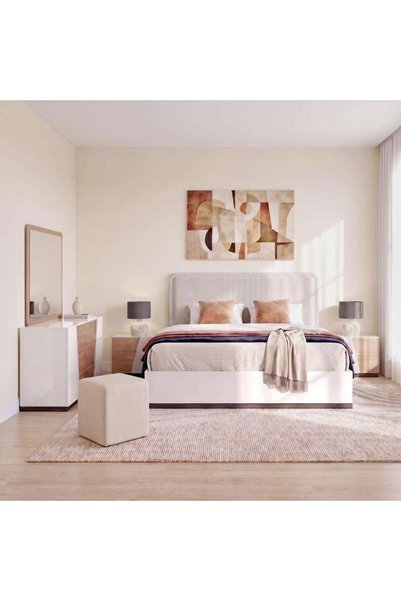 PAN HOME طقم غرفة نوم أليسيا 6 قطع مقاس كينج 180×200 سم - لون طبيعي