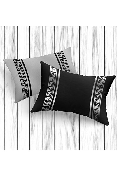 Ardizayn 2-Piece Velvet Fabric 35X55 Cushion Cover (Grey - Black) - Double-Si...