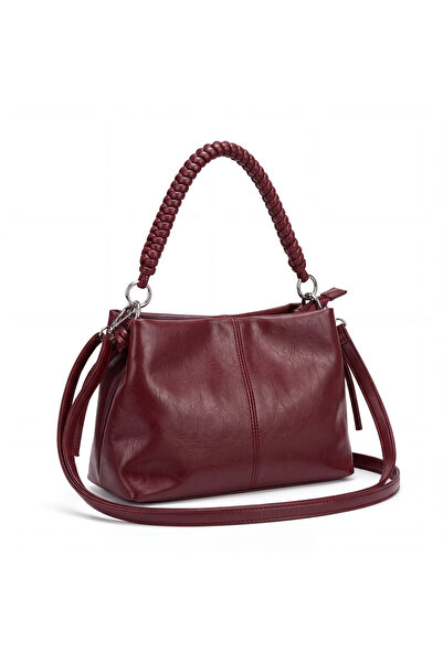 MİSSBAG Bordo Örgü Detaylı Kol ve Omuz Çantası
