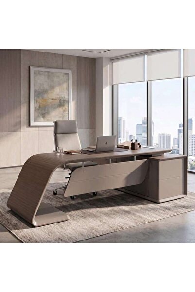 PAN HOME OWAIN OFFICE DESK LEFT SIDE RETURN WITH LED SENSOR - BROWN & GREY