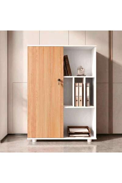 PAN HOME PARAMUS OFFICE MEDIUM CABINET - NATURAL & WHITE