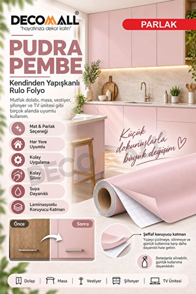 DECOMALL ( Code 363 ) Pudra Pembe Kendinden Yapışkanlı Dolap Mobilya Masa Fay...
