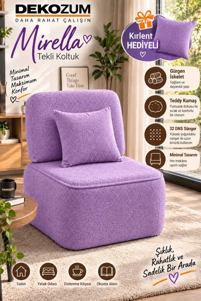 DEKOZUM Mirella Teddy Kumaş Tekli Koltuk Berjer – Kırlent Dahil, 32 DNS Sünge...