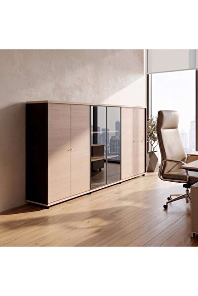 PAN HOME OLSON OFFICE CABINET MEDIUM - NATURAL & DARK GREY
