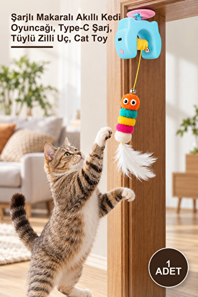 Yenilig 1 Adet Otomatik Yo-Yo Kedi Oyuncağı – Şarjlı Makaralı Akıllı Kedi Oyu...