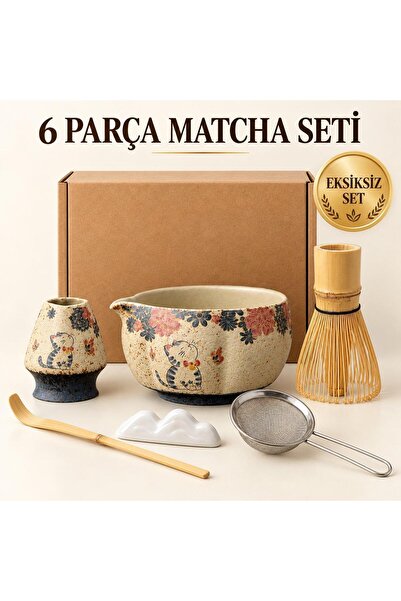 valkyrie Kedili 6 Parça Matcha Seti Chasen Çırpıcı Chawan Kase Chashaku Kaşık...