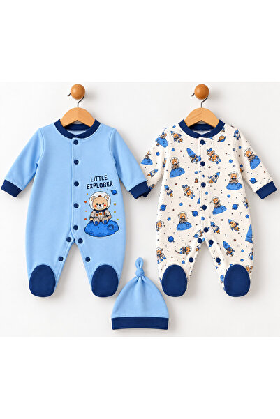MCT Baby Wear طقم بدلة وقبعة لحديثي الولادة مكون من قطعتين مصنوع من القطن بنس...