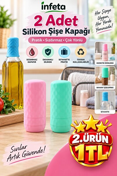 İnfeta 2Pcs Silicone Bottle Cover Leak-Proof Flexible Travel Type Shampoo Lot...