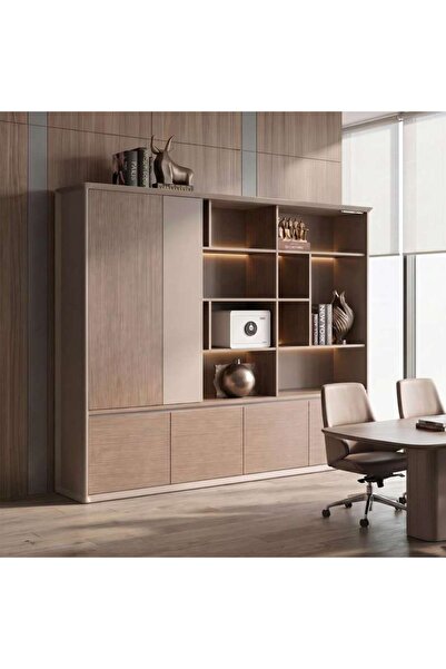 PAN HOME OWAIN OFFICE CABINET HIGH WITH LED LIGHTS - BROWN & GREY