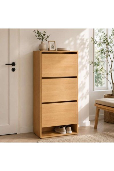 PAN HOME VILMER SHOE RACK 20 PAIRS WITH 3 DOOR VENEER - NATURA