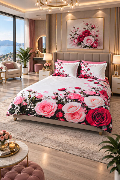 AYBERK HOME TEXTİLE Gülnaz Cotton Double Duvet Cover Set with 6-Piece Fitted ...