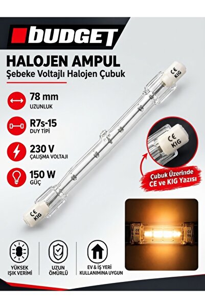 BUDGET Şebeke Voltajı Halojen Çubuk 78 mm Halojen Lamba