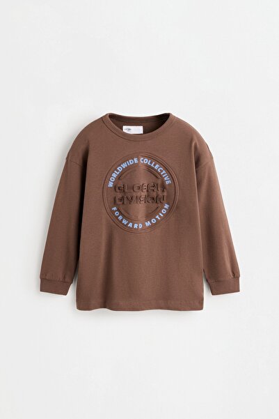 LEFTIES Süet detaylı kabartmalı yazı baskılı t-shirt