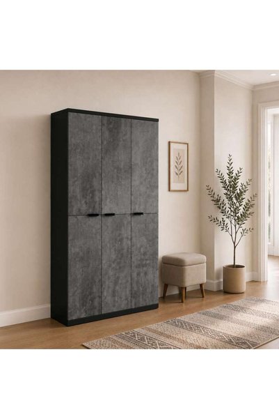 PAN HOME CUBAO SHOE RACK 48 PAIRS WITH 6 DOOR - BLACK & GREY