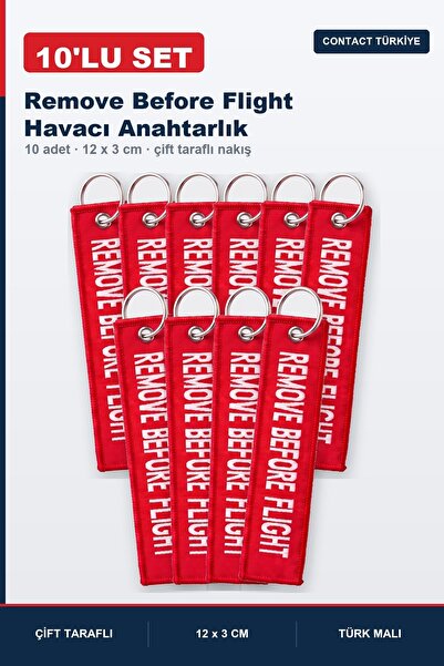 Contact Türkiye سلسلة مفاتيح Remove Before Flight Havacı مطرزة على الوجهين، س...