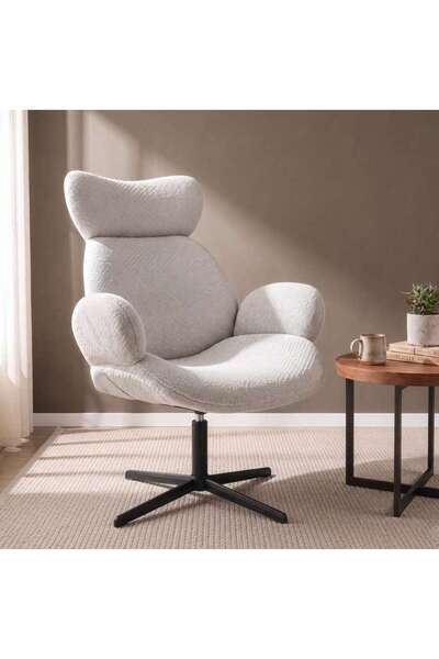 PAN HOME BREDON ACCENT CHAIR FABRIC WITH SWIVEL - WHITE