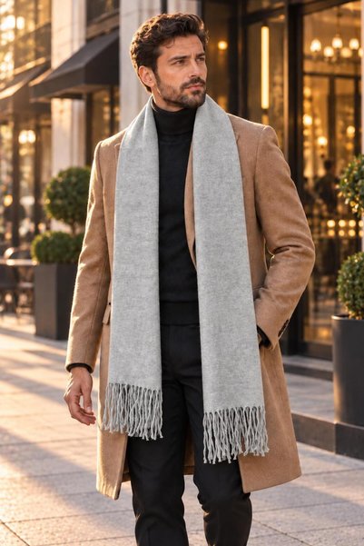 Wearflawless Unisex Tasseled Soft Textured Gray Shawl Scarf, Men's Winter Nec...