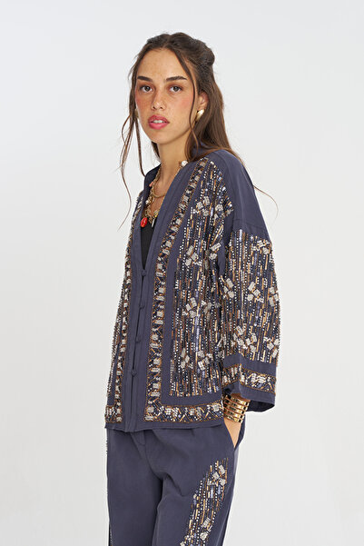 Orfeo Negro Women's Stylish Shirt/Jacket with Sequin and Bead Embroidery and ...