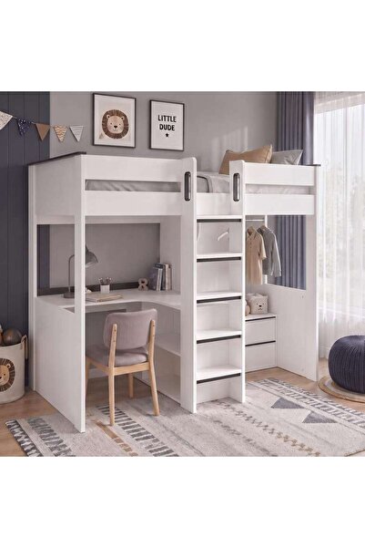 PAN HOME DRILON LOFT BED INTERGRATED DESK WITH WARDROBE & DRAWER 90X200 CM - ...