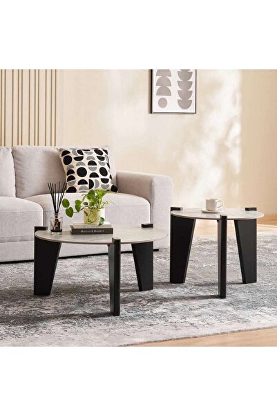 PAN HOME SAWYER COFFEE TABLE SET OF 2 TRAVERTINE - NATURAL BLACK