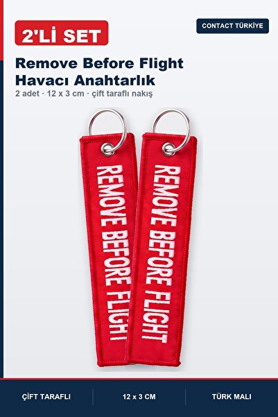Contact Türkiye سلسلة مفاتيح Remove Before Flight Havacı مطرزة على الوجهين، س...