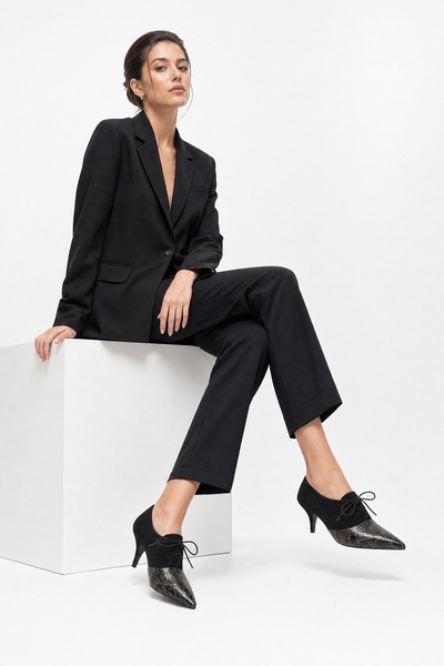 LuviShoes MEDLEY Siyah Süet Siyah Desenli Bağcıklı Kadın Topuklu Ayakkabı