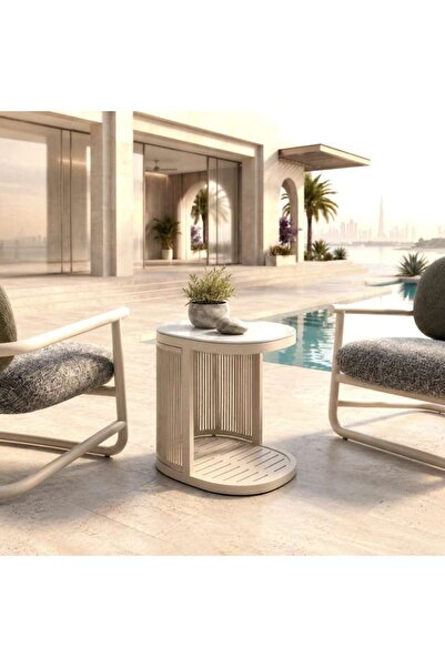 PAN HOME MAJESTIC OASIS OUTDOOR SIDE TABLE - LIGHT SAND