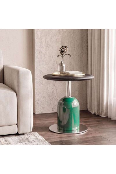 PAN HOME طاولة جانبية من الرخام من سيلفيانو - أبيض وأخضر داكن