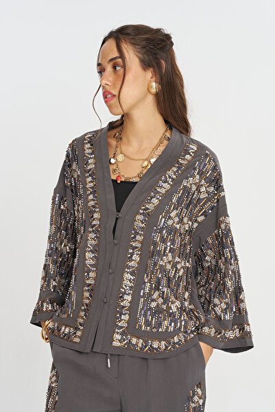 Orfeo Negro Women's Stylish Shirt/Jacket with Sequin and Bead Embroidery and ...